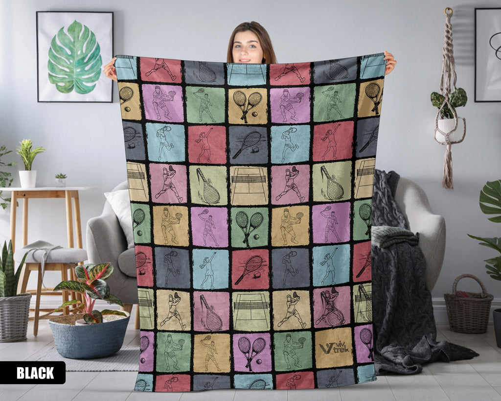 Tennis Player Gift Blanket - Retro Tennis Lover Throw, Cozy Fleece Under $50