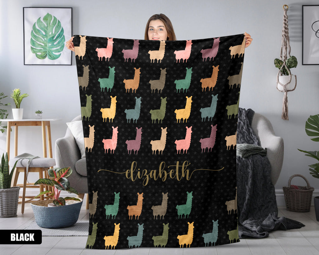 Personalized Llama Blanket - Custom Name Throw, Cozy Alpaca Gift Under $50