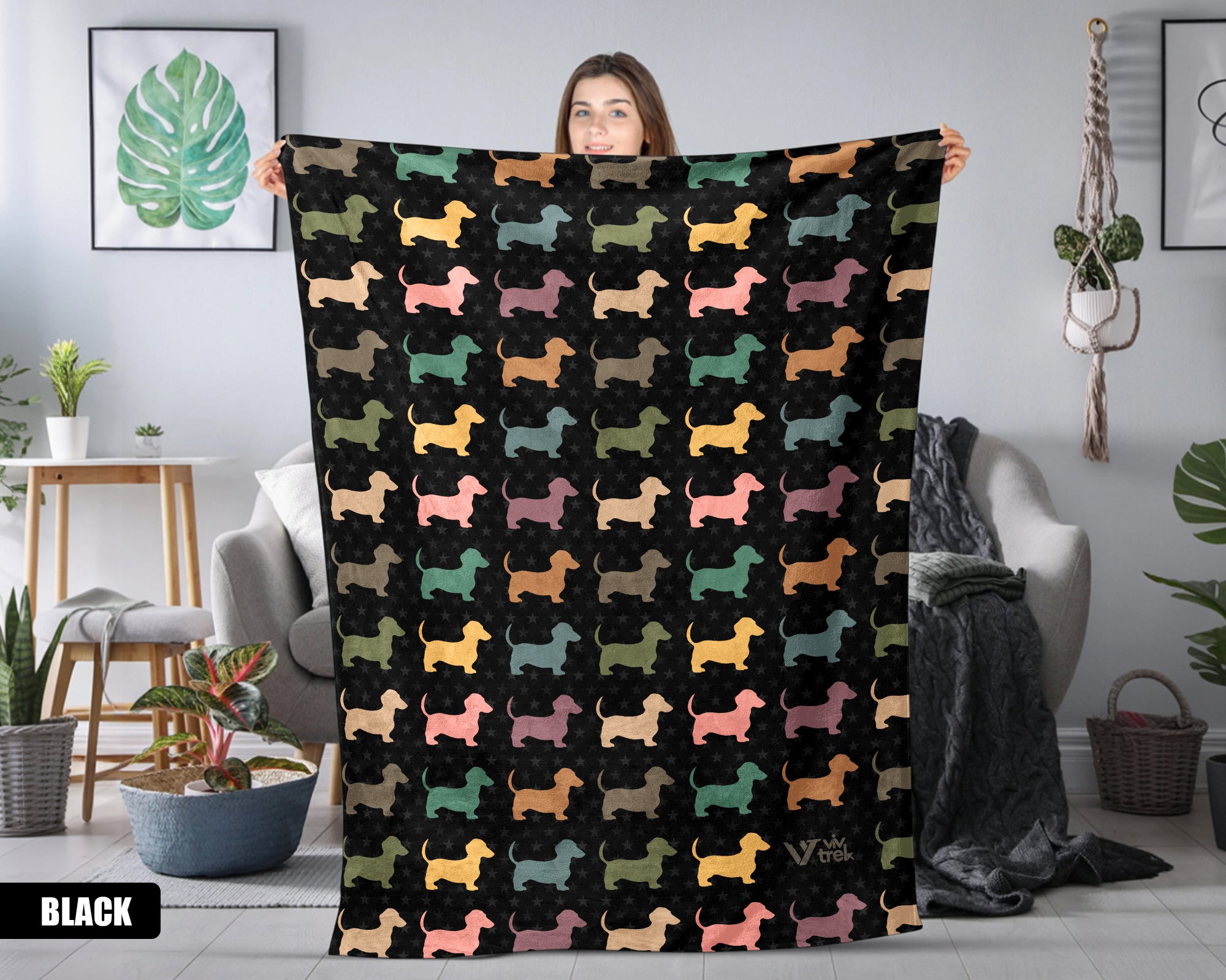 Dachshund Dog Blanket, Vintage Retro Throw, Cozy Gift for Pet & Dog Lovers