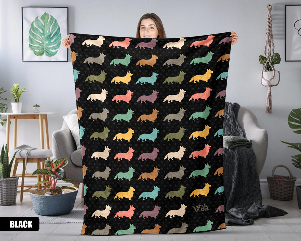Retro Corgi Dog Blanket, Cozy Fleece Throw Gift for Corgi Lovers & Pet Owners