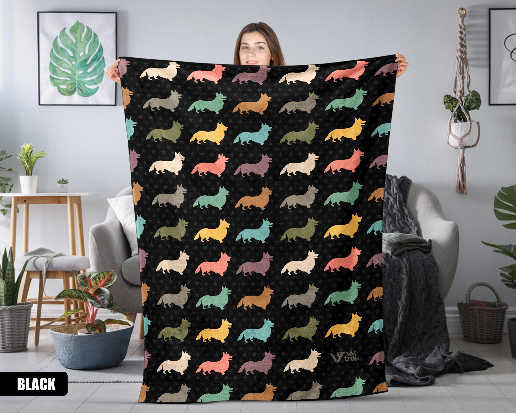 Retro Corgi Dog Blanket, Cozy Fleece Throw Gift for Corgi Lovers & Pet Owners