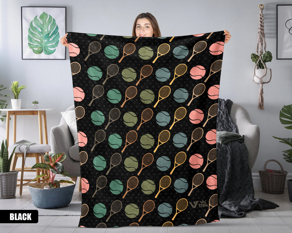 Retro Tennis Gift Throw - Vintage Tennis Player Blanket, Cozy Fleece Under $50