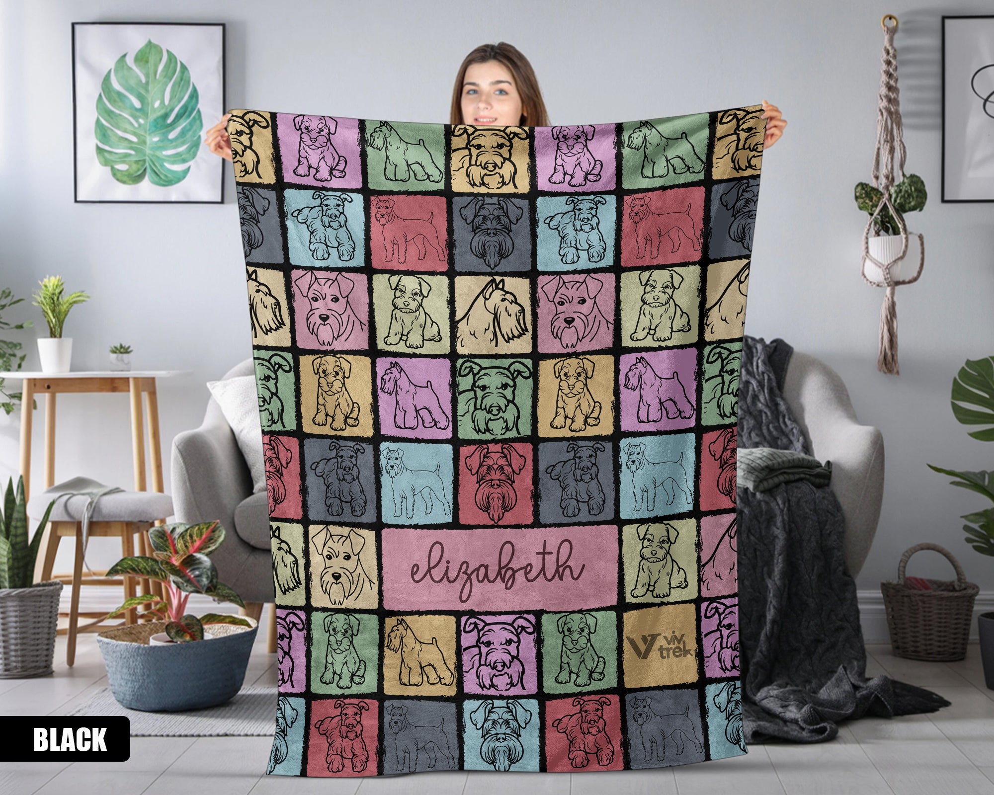 Custom Miniature Schnauzer Blanket - Personalized Name Throw, Cozy Gift Under $50