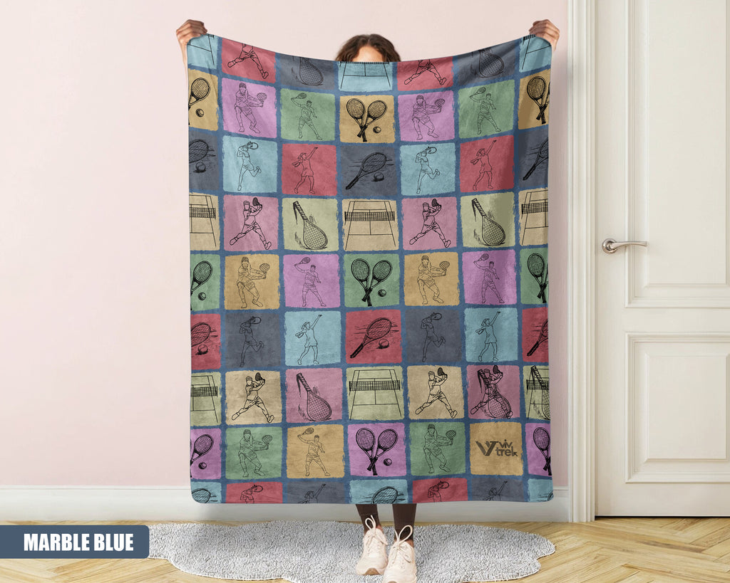 Tennis Player Gift Blanket - Retro Tennis Lover Throw, Cozy Fleece Under $50