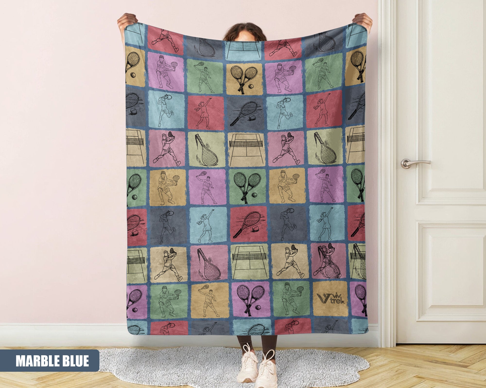 Tennis Player Gift Blanket - Retro Tennis Lover Throw, Cozy Fleece Under $50