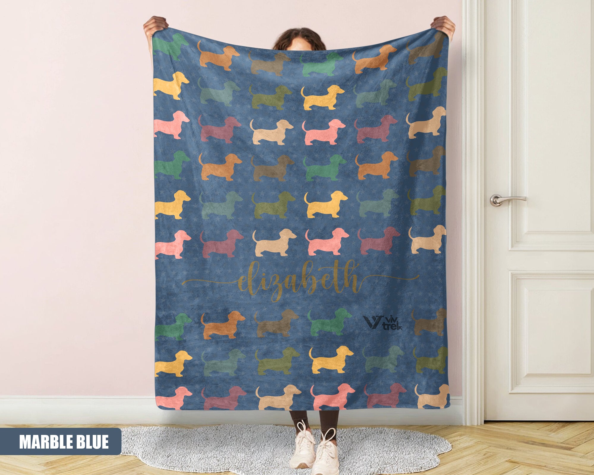 Custom Name Dachshund Blanket, Retro Dog Lover Throw, Personalized Pet Gift