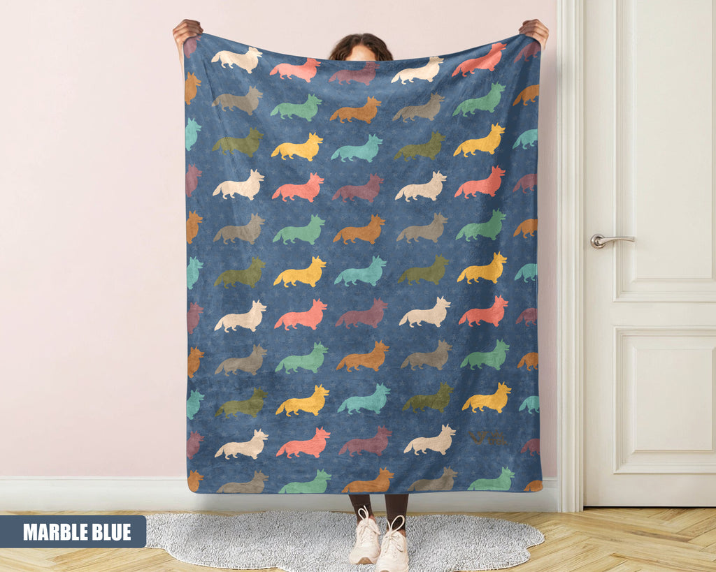 Retro Corgi Dog Blanket, Cozy Fleece Throw Gift for Corgi Lovers & Pet Owners