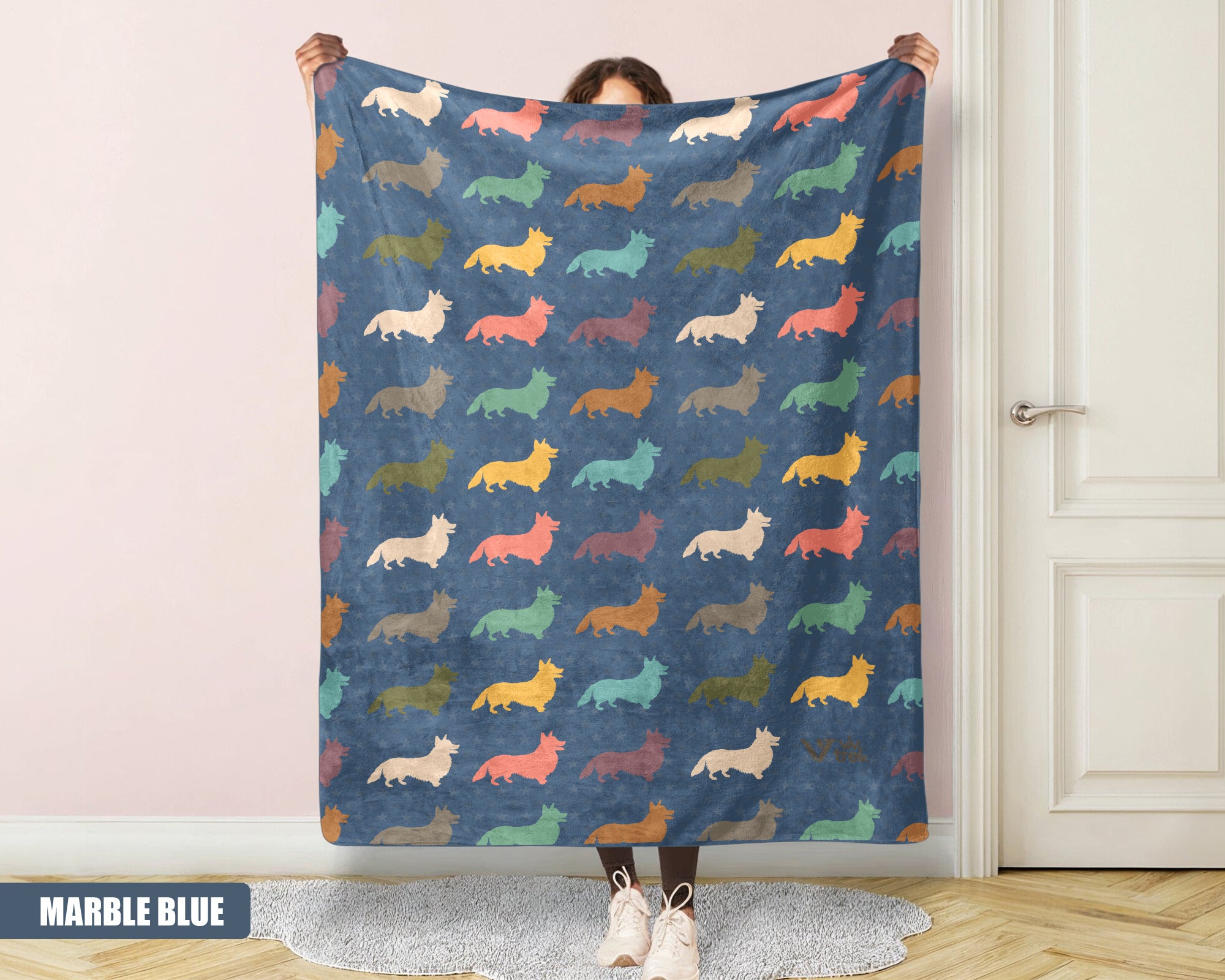 Retro Corgi Dog Blanket, Cozy Fleece Throw Gift for Corgi Lovers & Pet Owners