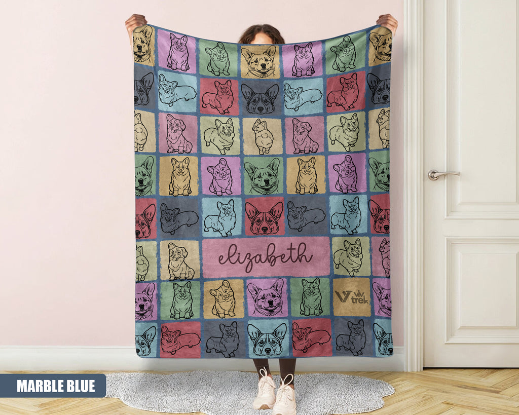 Personalized Corgi Dog Blanket - Custom Name Throw, Cozy Gift Under $50
