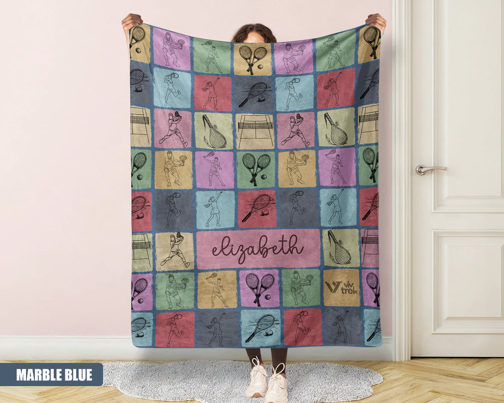 Personalized Tennis Player Blanket, Custom Name Cozy Sports Throw Gift
