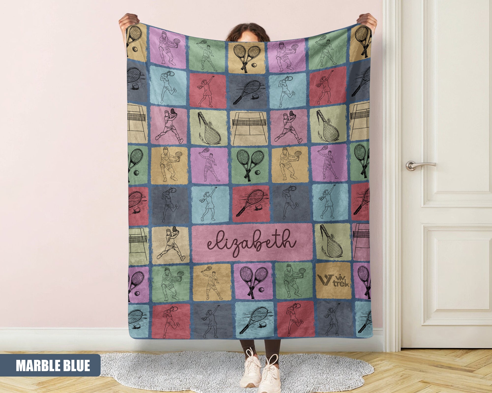 Personalized Tennis Player Blanket, Custom Name Cozy Sports Throw Gift