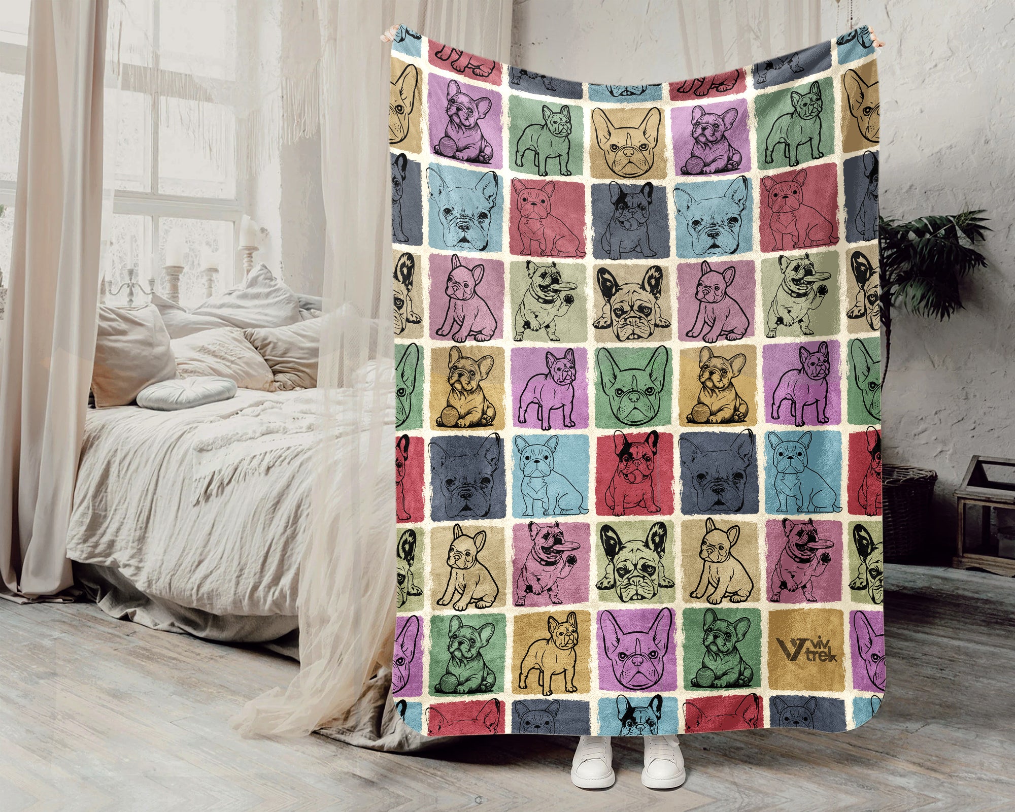 Vintage French Bulldog Lover Blanket – Easily Distracted Dog Throw
