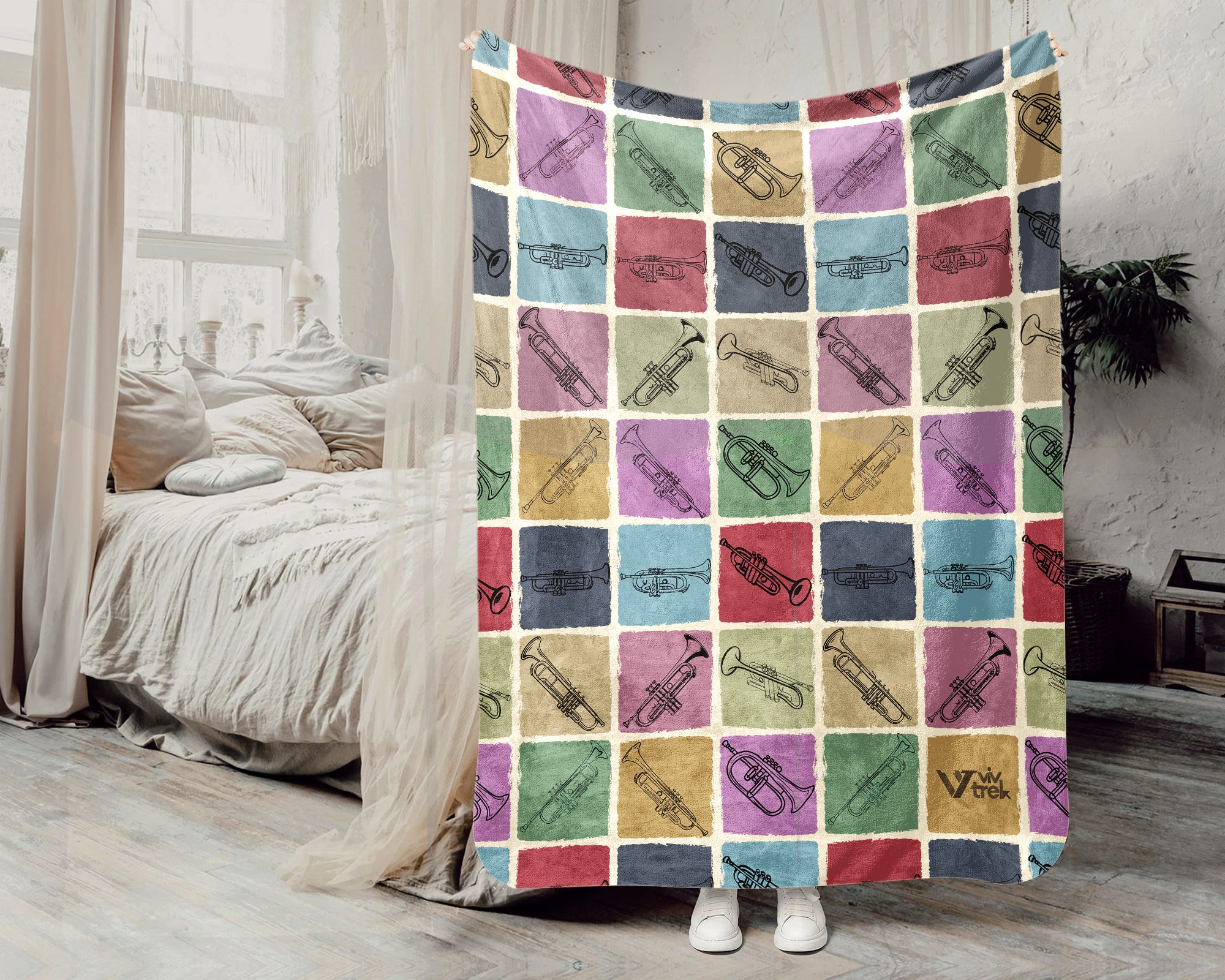 Vintage Trumpet Lover Blanket – Cozy Musician Throw Gift