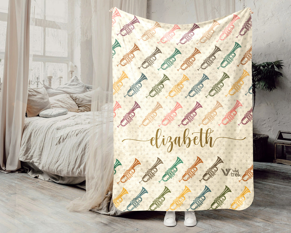 Personalized Trumpet Blanket – Custom Name Cozy Throw for Music Lovers