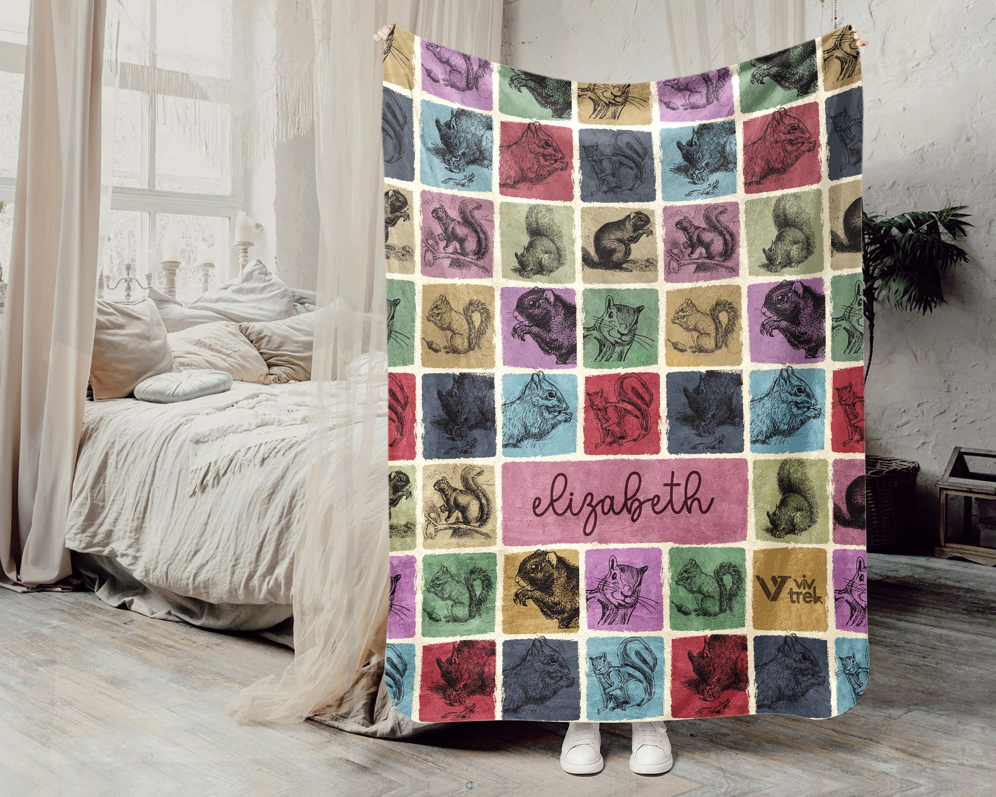 Personalized Squirrel Blanket Custom Name Cozy Vintage Chipmunk Throw