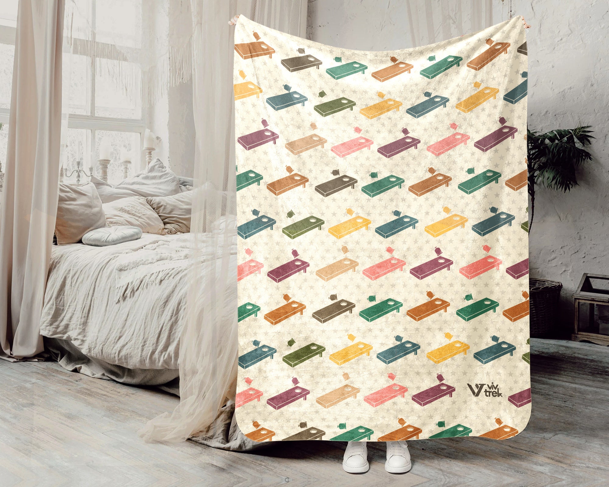 Funny Cornhole Player Blanket – Vintage Lawn Game Throw Gift