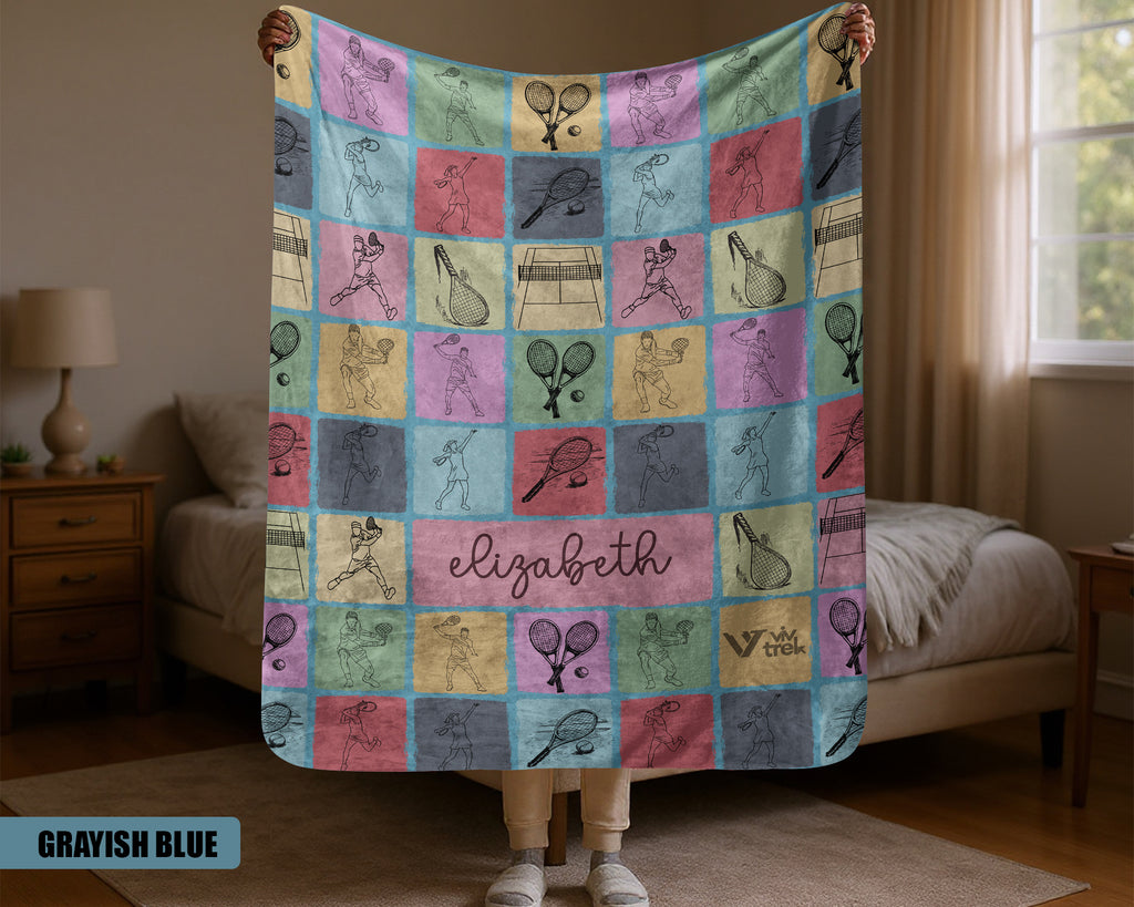 Personalized Tennis Player Blanket, Custom Name Cozy Sports Throw Gift
