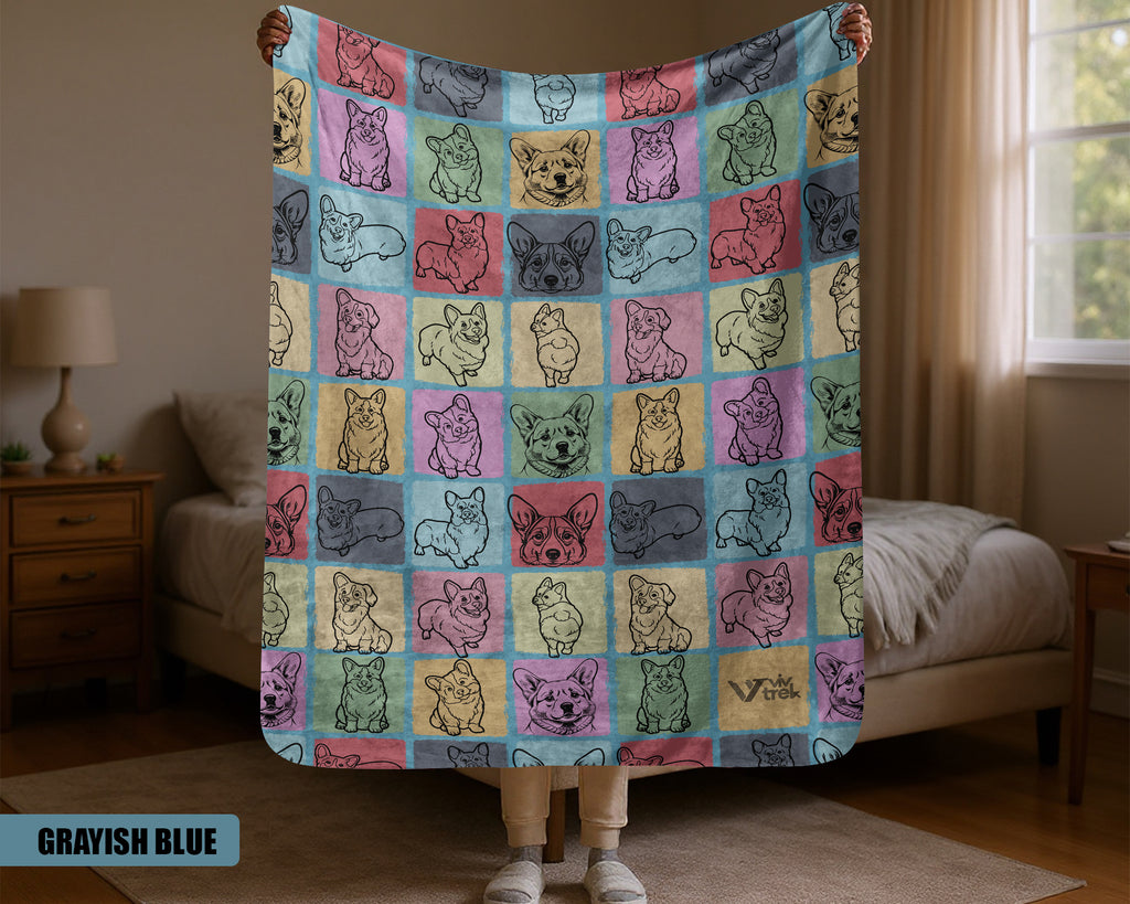 Corgi Dog Gift Blanket - Vintage Corgi Lover Throw, Cozy Fleece Under $50