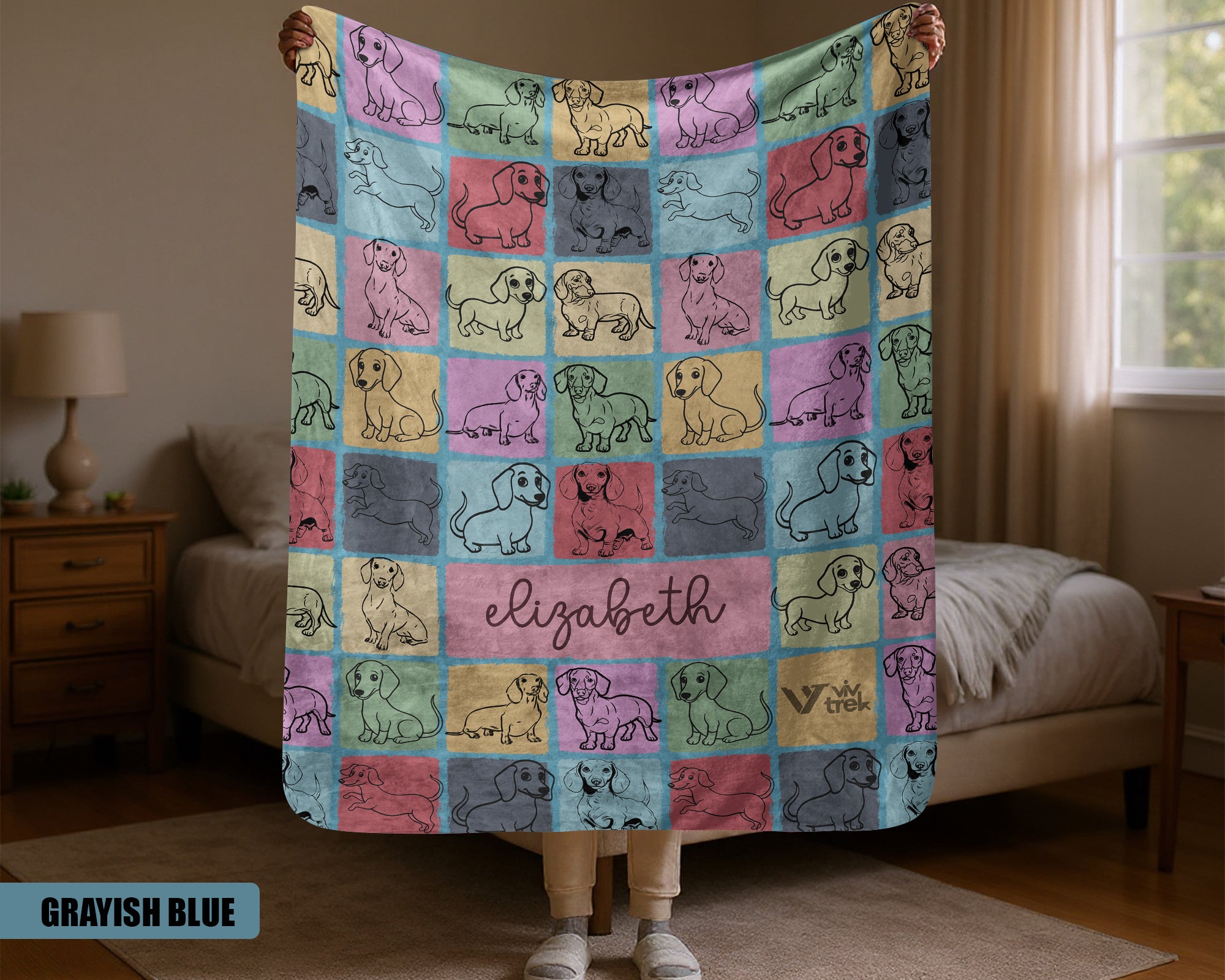 Custom Name Dachshund Blanket, Vintage Retro Dog Throw, Personalized Pet Gift