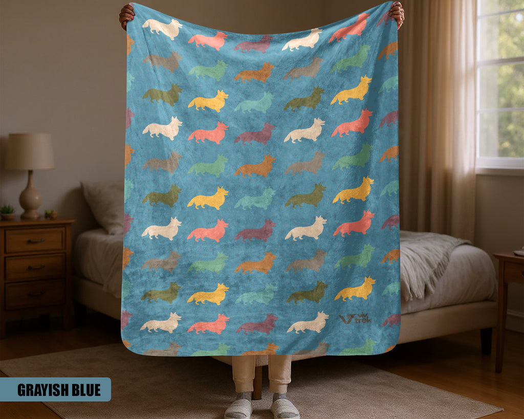 Retro Corgi Dog Blanket, Cozy Fleece Throw Gift for Corgi Lovers & Pet Owners