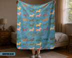 Custom Name Dachshund Blanket, Retro Dog Lover Throw, Personalized Pet Gift