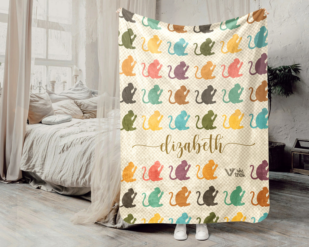 Custom Name Monkey Blanket Personalized Cozy Retro Animal Throw Gift