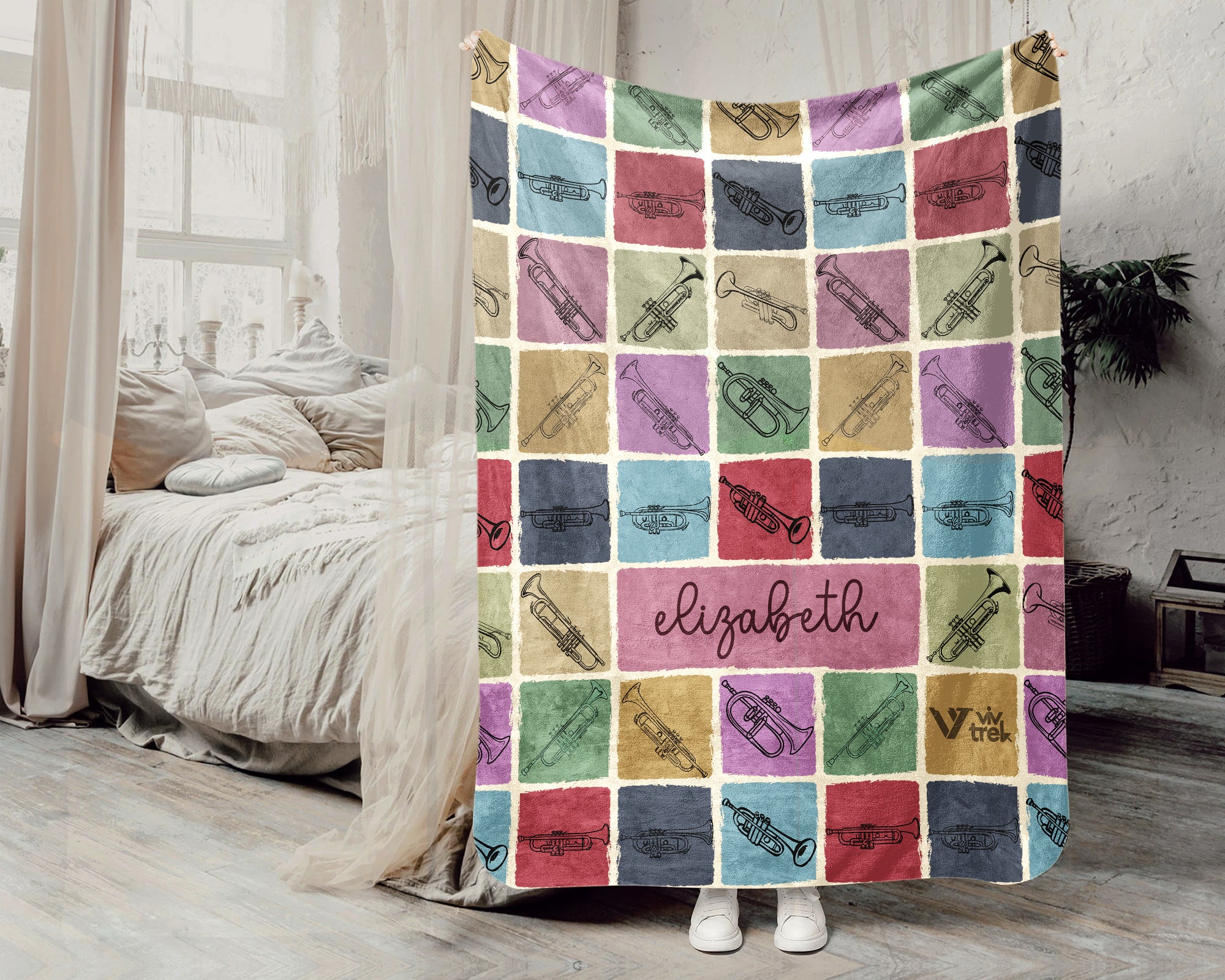 Personalized Trumpet Blanket – Custom Name Cozy Throw for Music Lovers