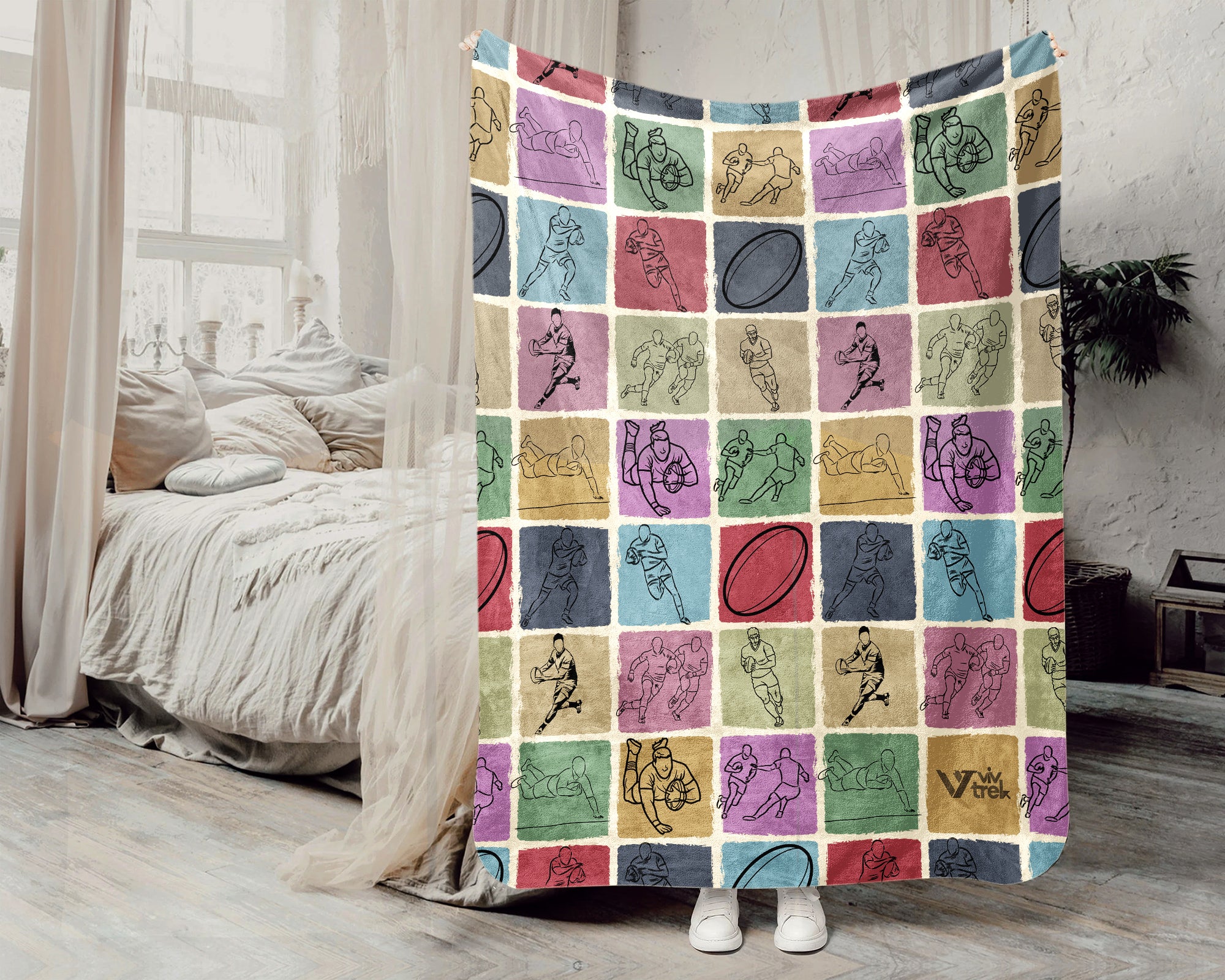 Vintage Rugby Player Blanket – Cozy Sports Throw for Rugby Fans