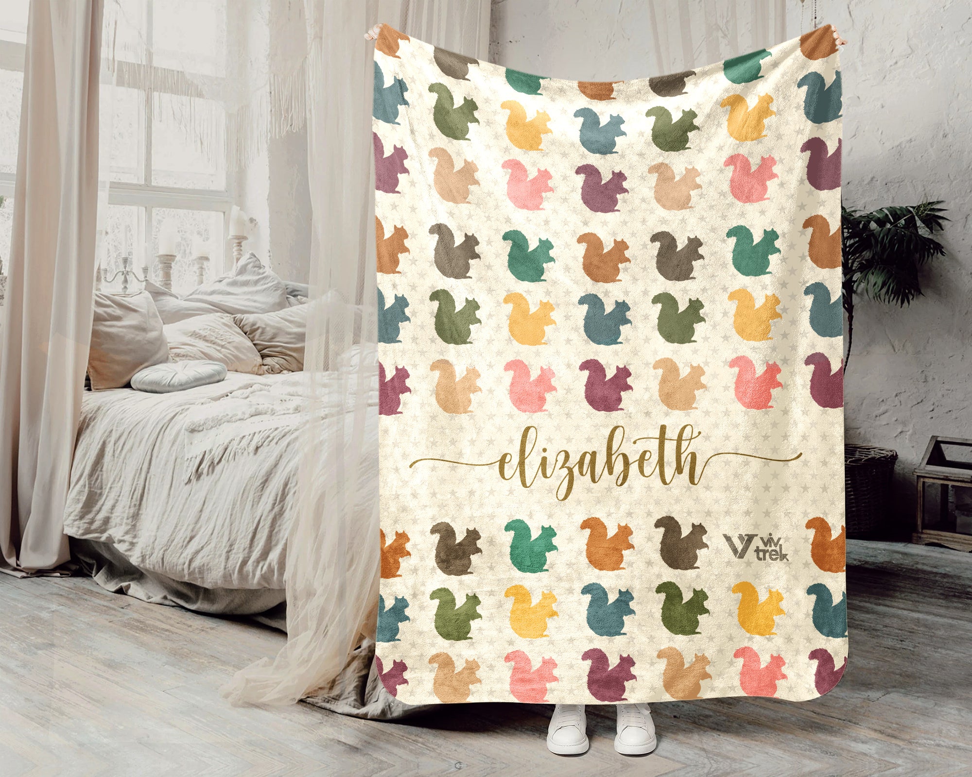 Custom Name Squirrel Blanket Personalized Cozy Vintage Chipmunk Throw Gift