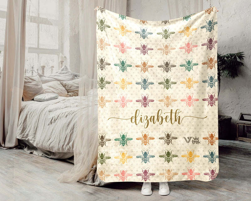 Personalized Bee Blanket Cozy Vintage Bee Throw Gift for Nature Lovers