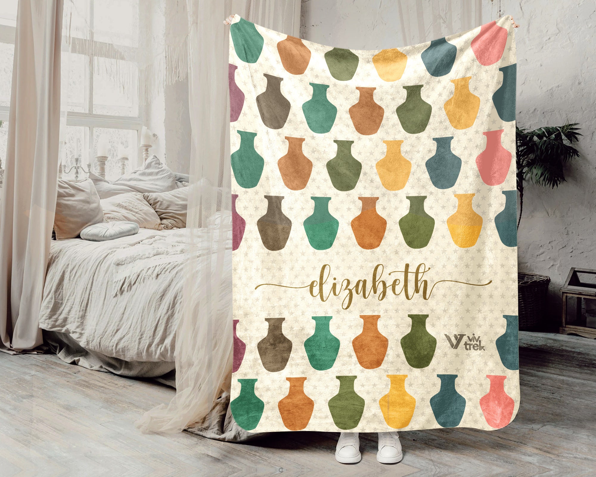 Personalized Pottery Blanket – Custom Name Ceramic Art Lover Throw