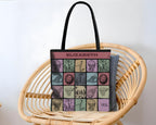 Tote bag with artistic basketball designs and Name branding text.