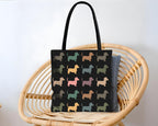 Tote bag with dog pattern against background