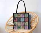 Tote bag with tennis-themed design on a wicker chair