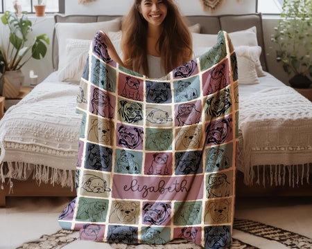 Bulldog Custom Name Blanket Gift | Personalized Vintage English Bulldog Throw | Name Bulldog Lover Blankets | Animal Lover Throw
