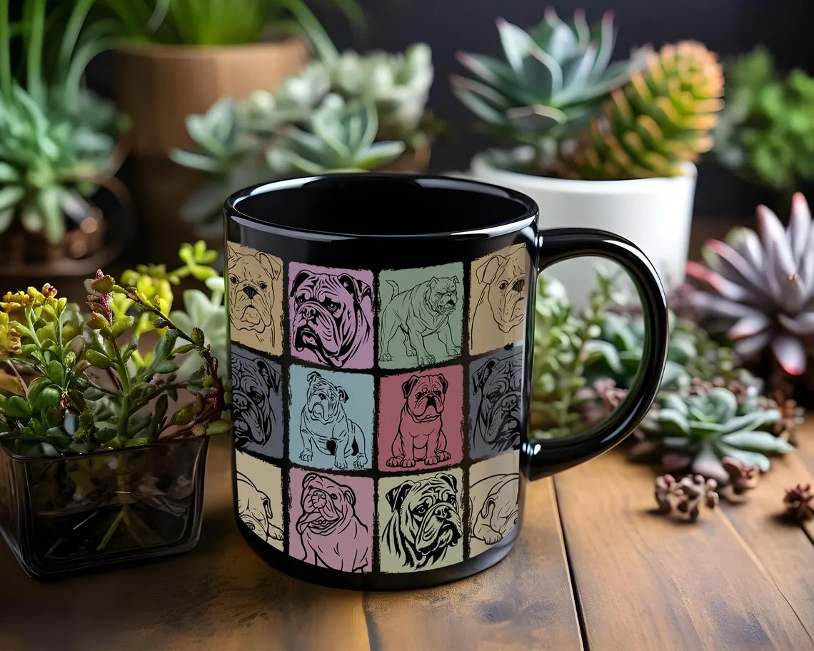 Retro Bulldog Lover Mug | Funny Vintage Black Coffee Cup | Cute Dog Lover Gift | English Bulldog Owner Mug | Pet Dog Fan Present