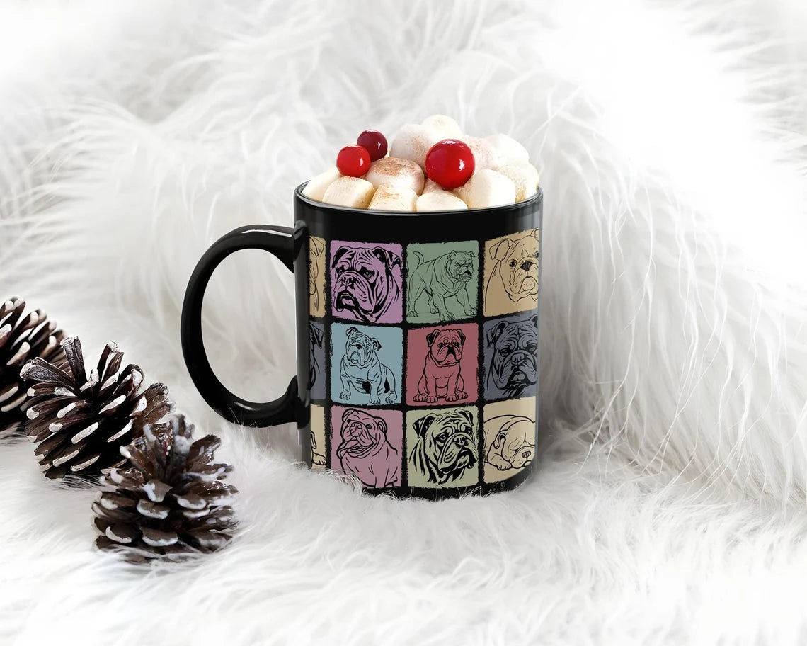 Retro Bulldog Lover Mug | Funny Vintage Black Coffee Cup | Cute Dog Lover Gift | English Bulldog Owner Mug | Pet Dog Fan Present