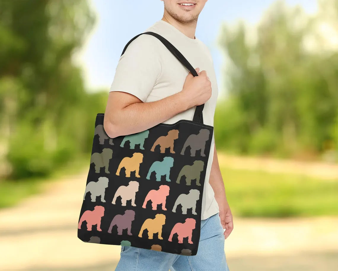 Retro English Bulldog Tote Bag, Vintage Dog Lover Shoulder Bag, Cute Pet Owner Gift Tote, Stylish Everyday Carry Bulldog Shopping Bag