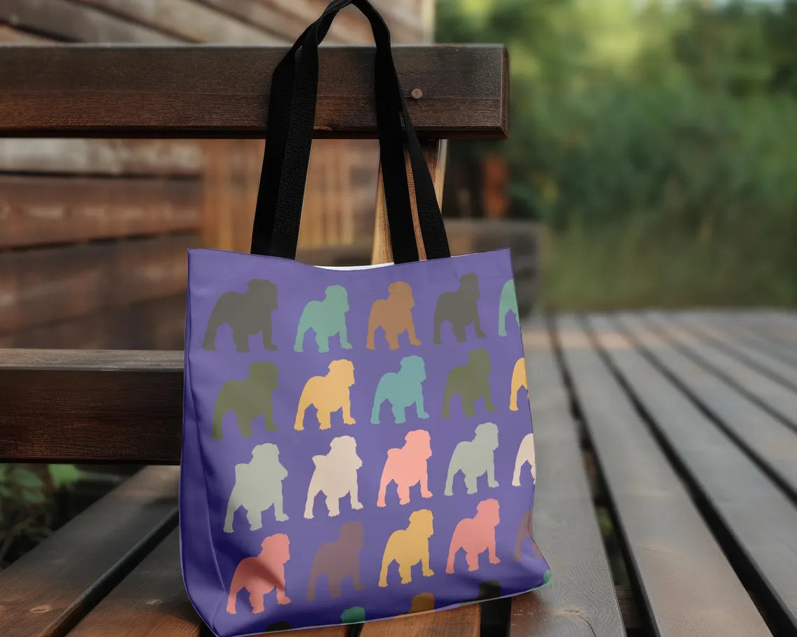 Retro English Bulldog Tote Bag, Vintage Dog Lover Shoulder Bag, Cute Pet Owner Gift Tote, Stylish Everyday Carry Bulldog Shopping Bag