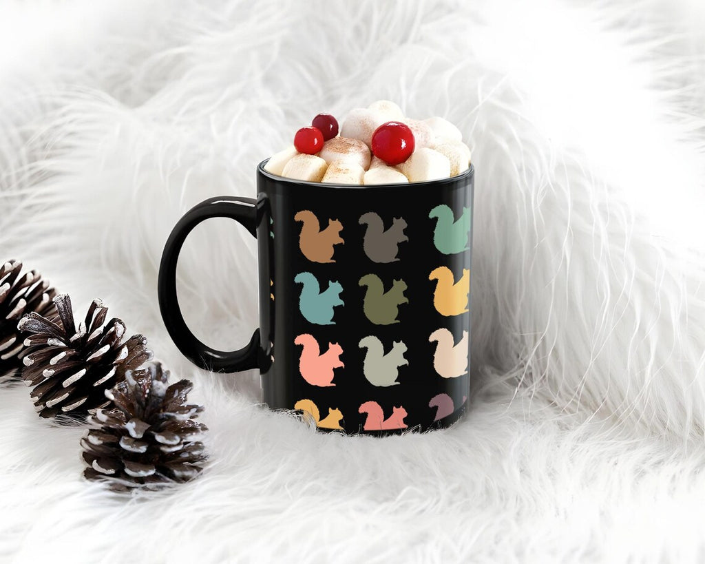 Retro Squirrel Lover Mug, Vintage Black Coffee Cup, Funny Wildlife Animal Gift, Cute Forest Animal Mug for Nature & Coffee Lovers