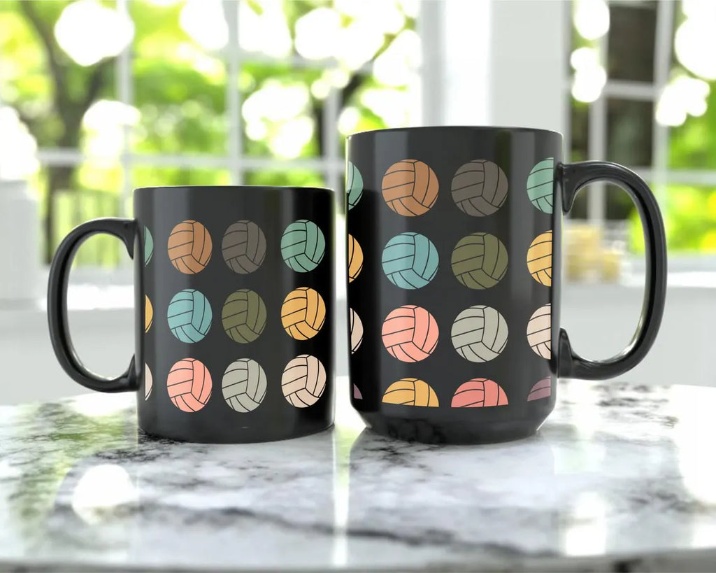 Retro Volleyball Lover Mug, Vintage Black Coffee Cup, Funny Sports Gift for Players, Cute Volleyball Fan Mug, Game Day Coffee Mug