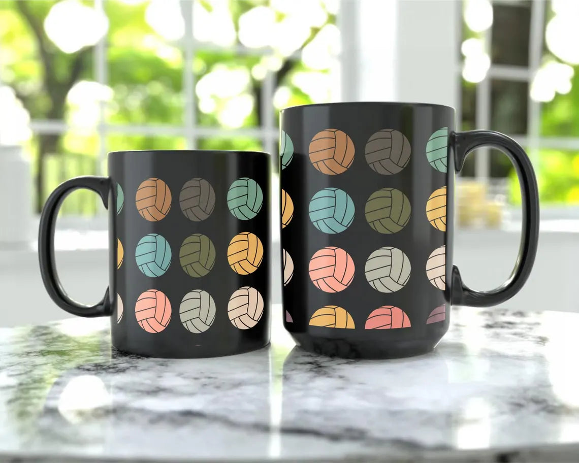 Retro Volleyball Lover Mug, Vintage Black Coffee Cup, Funny Sports Gift for Players, Cute Volleyball Fan Mug, Game Day Coffee Mug