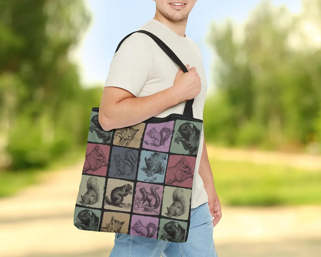 Title Vintage Squirrel Tote Bag – Retro Woodland Animal Over Shoulder Carry Bag – Cute Forest Lover Gift for Everyday Use