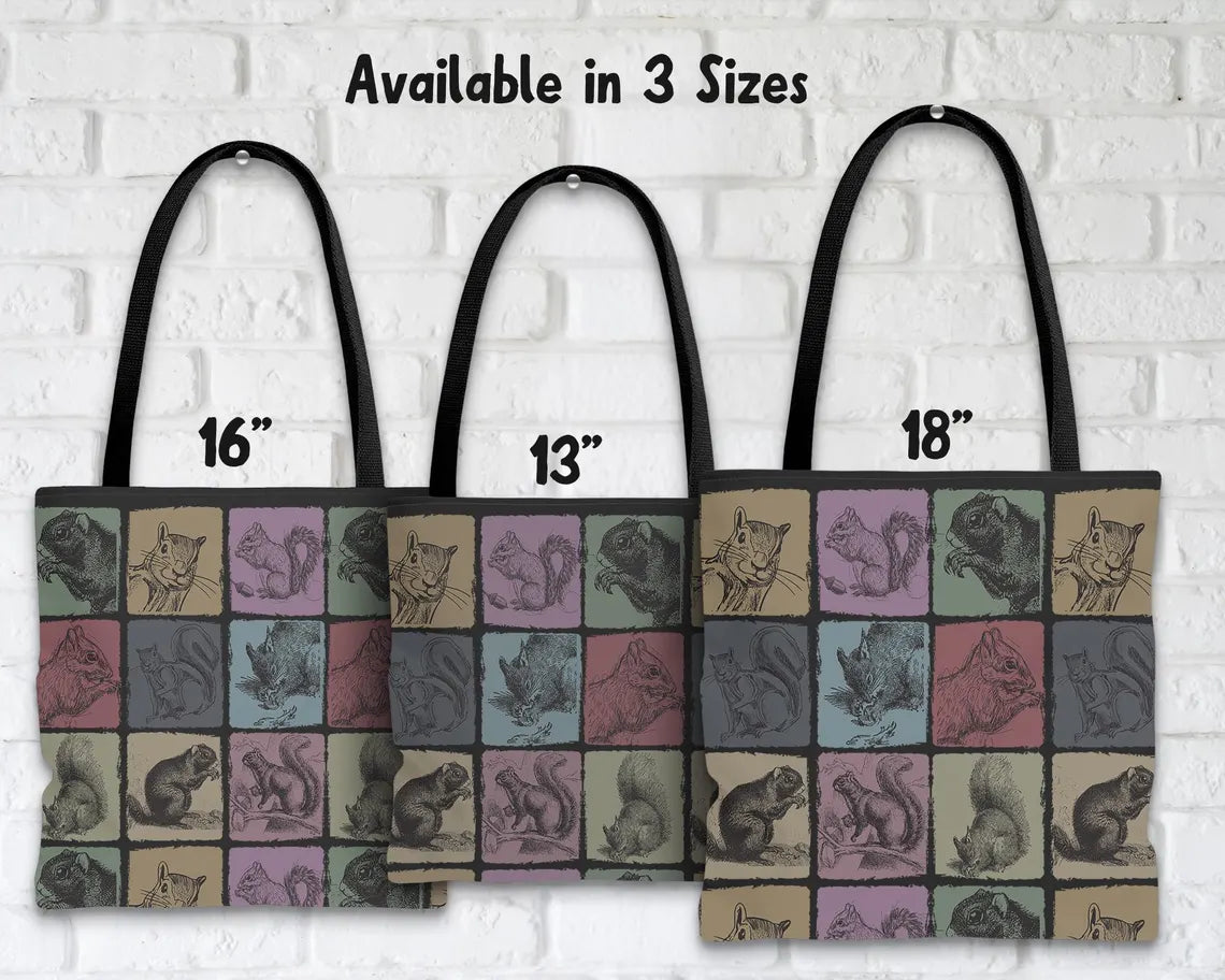 Title Vintage Squirrel Tote Bag – Retro Woodland Animal Over Shoulder Carry Bag – Cute Forest Lover Gift for Everyday Use