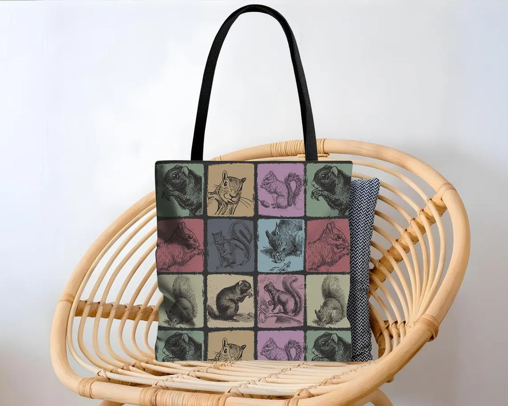 Title Vintage Squirrel Tote Bag – Retro Woodland Animal Over Shoulder Carry Bag – Cute Forest Lover Gift for Everyday Use