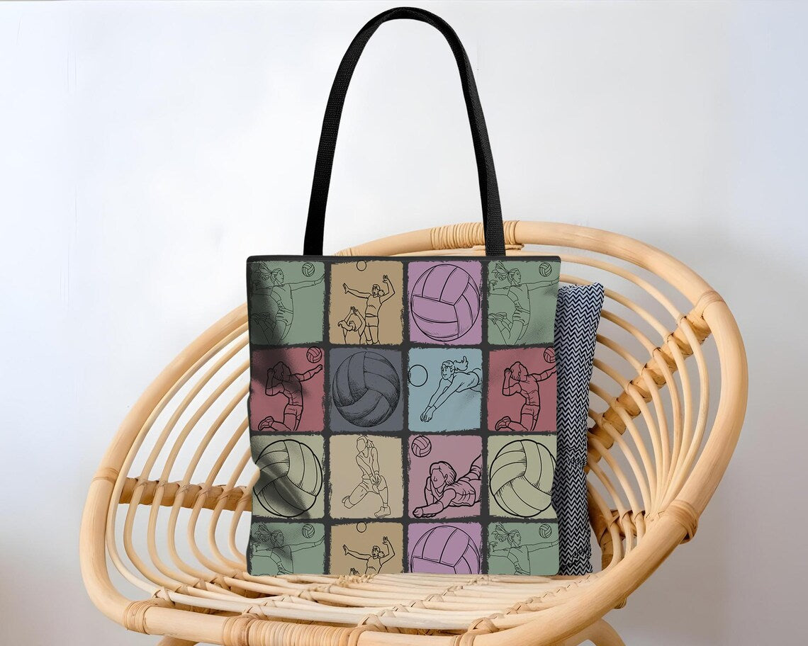 Vintage Volleyball Tote Bag – Retro Sports Lover Over Shoulder Carry Bag – Enthusiast Gift for Everyday Use