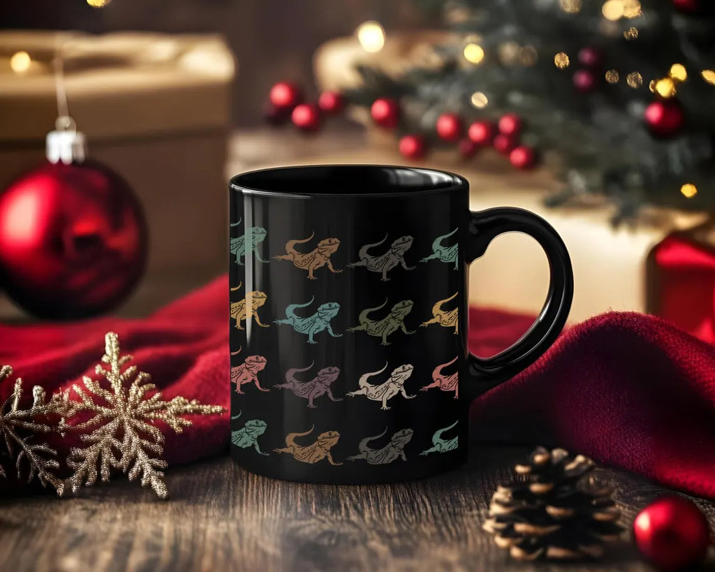 Retro Bearded Dragon Lover Mug | Vintage Black Coffee Cup | Distressed Reptile Mug Gift | Cute Bearded Dragon Lover Present for Pet Owners