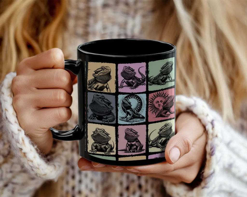 Vintage Bearded Dragon Lover Mug | Retro Black Coffee Cup | Distressed Reptile Mug Gift | Cute Bearded Dragon Lover Present for Pet Owners