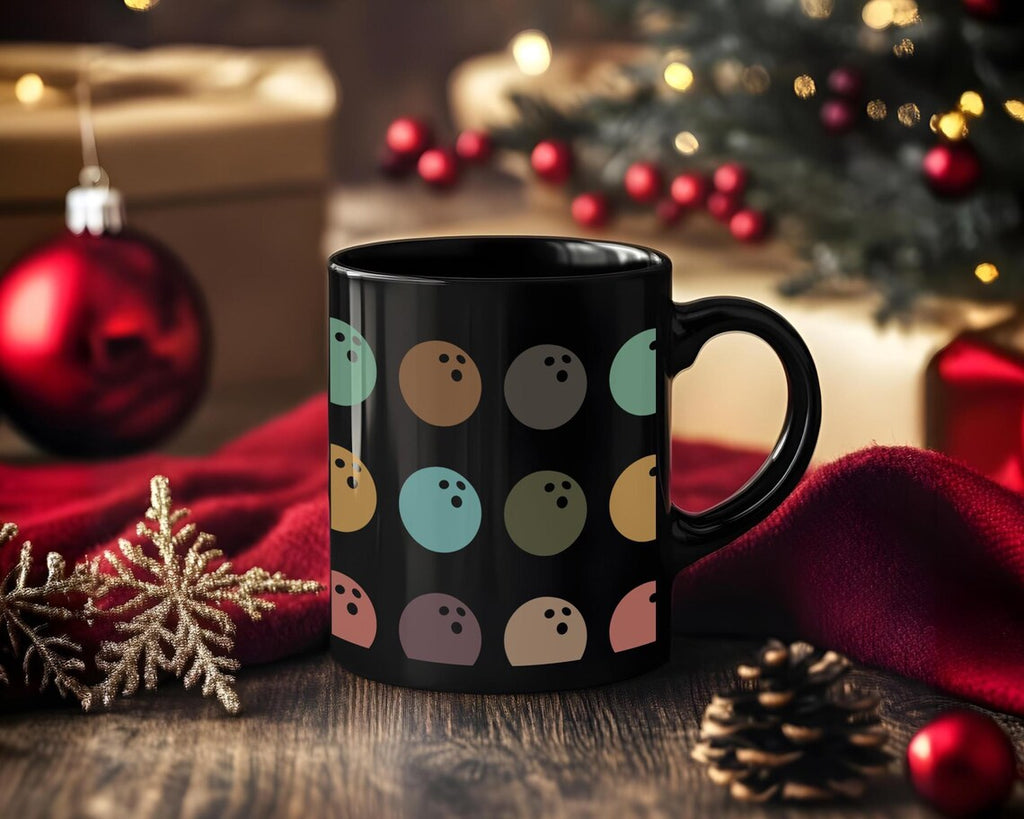 Retro Bowling Lover Mug | Vintage Black Coffee Cup Gift | Distressed Sports Enthusiast Present | Cute Bowler Mug