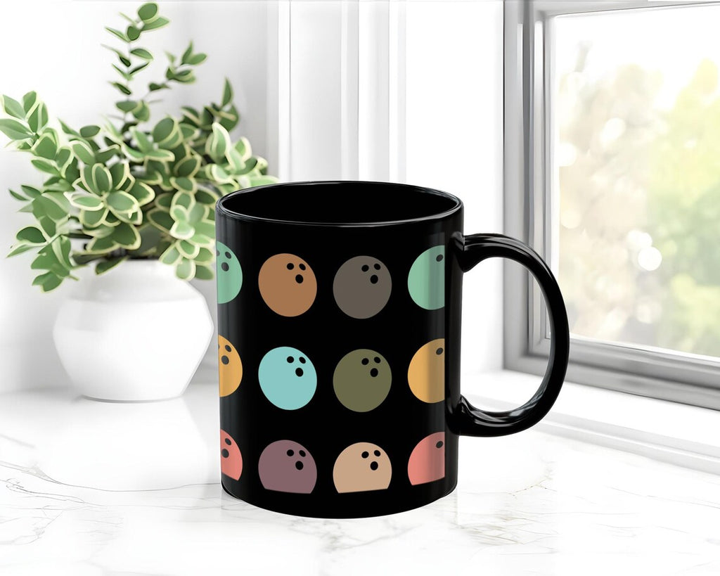 Retro Bowling Lover Mug | Vintage Black Coffee Cup Gift | Distressed Sports Enthusiast Present | Cute Bowler Mug